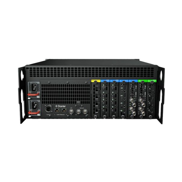 Rear view of Barco Encore3 chassis with 4K input/output cards