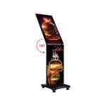 LED poster display with 180 degree foldable screen showing double sided digital signage